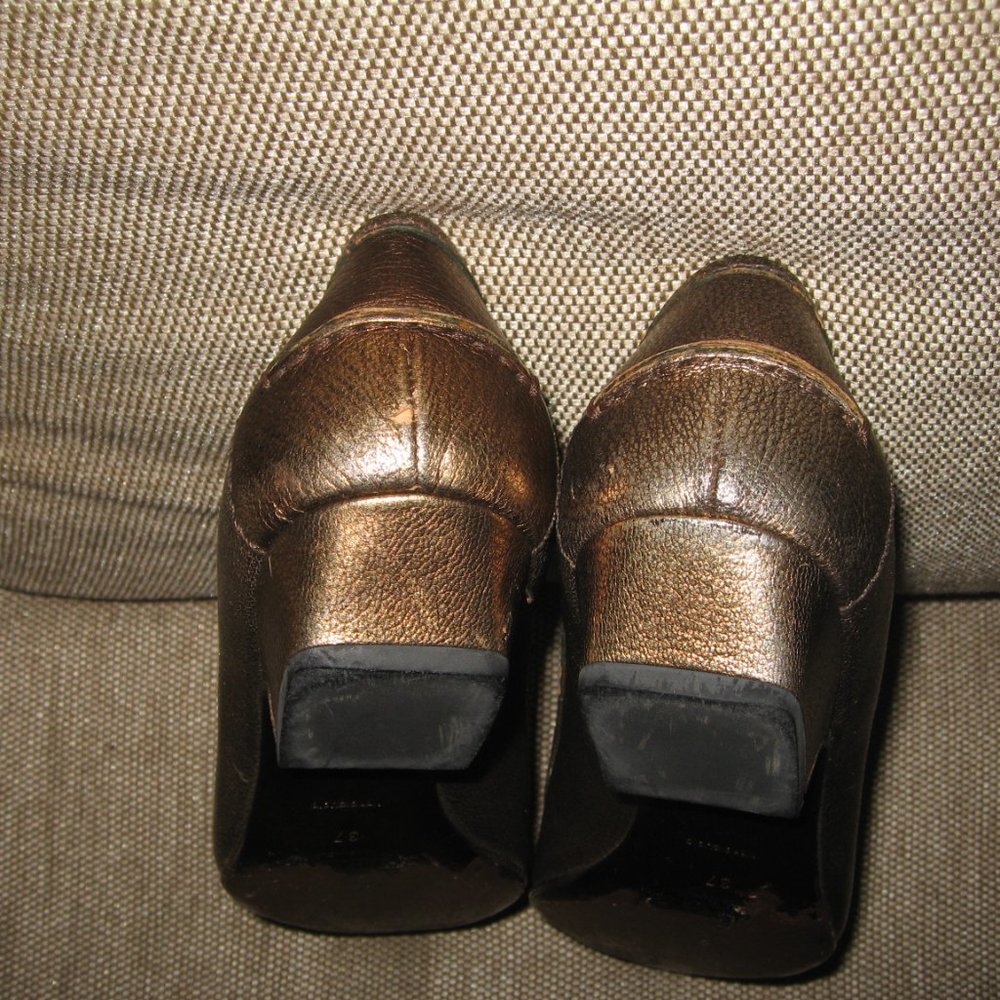 ❤️PRADA BRONZE METALLIC LOW HEEL BALLET BUCKLE VAMP SHOES 37 7 - Picture 6 of 8